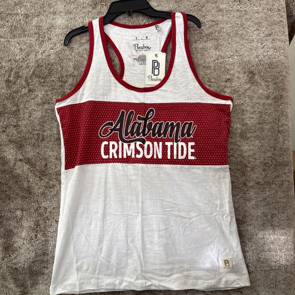 Pressbox White/Alabama Crimson Tide Racerback Tank Large NWT